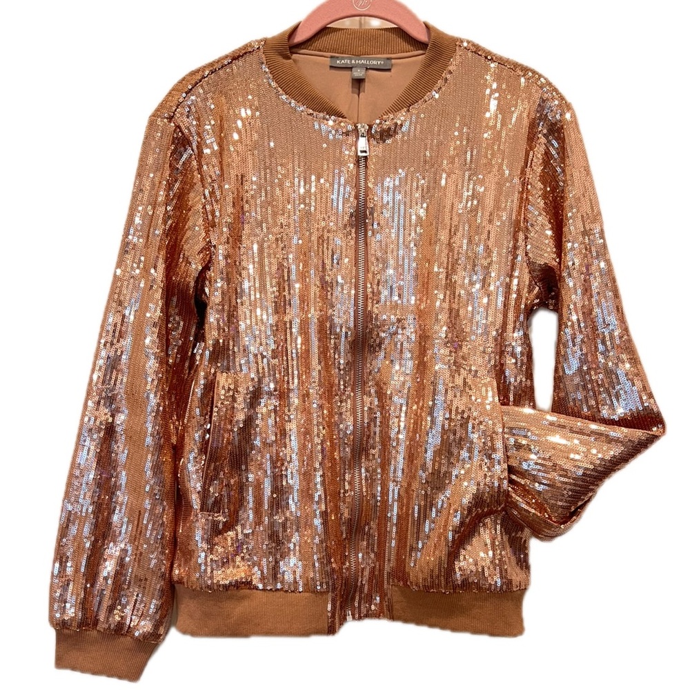 NWOT Sequin Bomber Jacket SZ S Amphora, Gold, Copper, Brown tones Never Worn - Picture 4 of 14